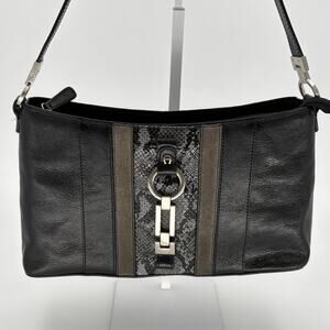 Etienne Aigner Leather Suede Snake Baguette Shoulder Bag Black Vintage